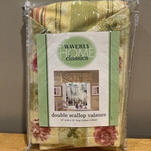 Waverly Lafayette Square Double Scalloped Valance Floral Stripe 52W" x‎ 15L"